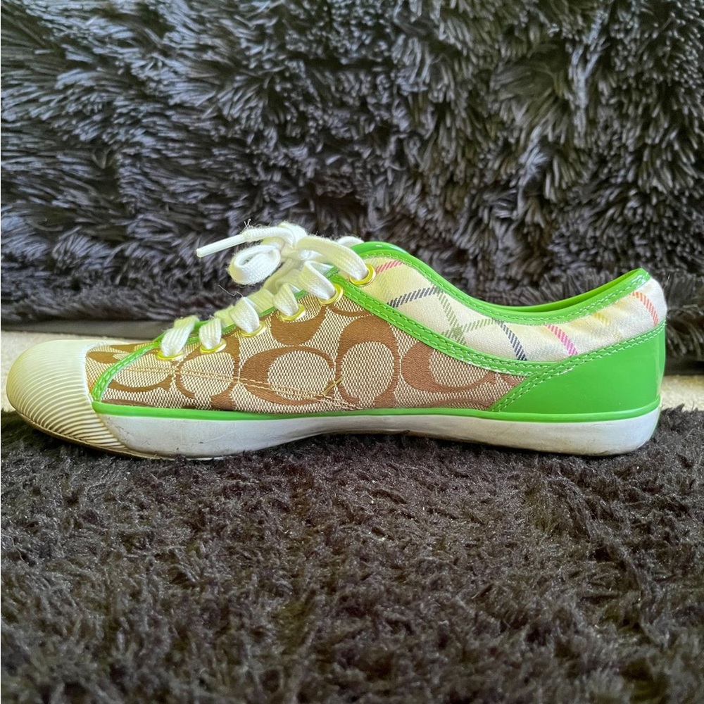 Coach Classic Logo C’s Plaid Brown Green Lace Up Sneakers Size 8